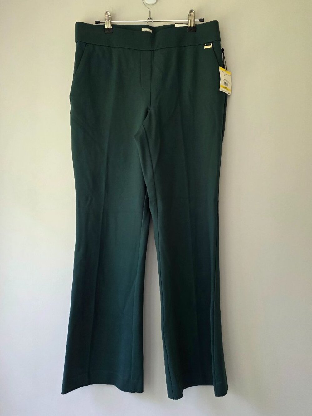 Anne Klein Flat Front Pull-On Trouser Pants | Medium | Dark Green Stretch NWT